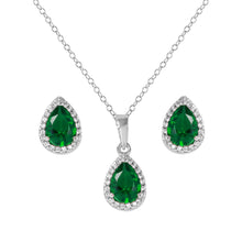 Load image into Gallery viewer, Sterling Silver Rhodium Plated Pear Birthstone Set-May