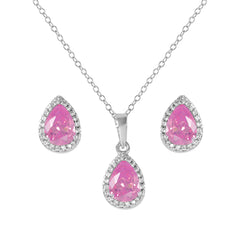 Sterling Silver Rhodium Plated Pear Birthstone Set-Oct