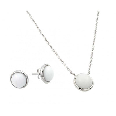 Sterling Silver Rhodium Plated White Round Stone Stud Earring and Necklace Set With CZ  Stones
