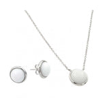 Sterling Silver Rhodium Plated White Round Stone Stud Earring and Necklace Set With CZ  Stones