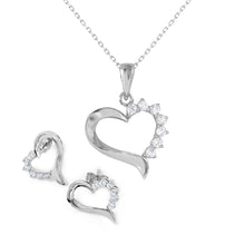 Load image into Gallery viewer, Sterling Silver Rhodium Plated Heart CZ Set