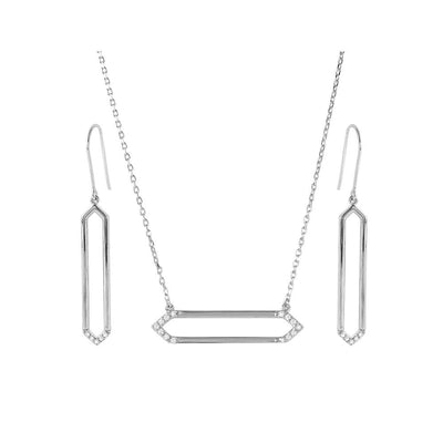 Sterling Silver Rhodium Plated Long Open Hexagon Set
