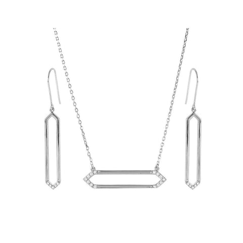 Sterling Silver Rhodium Plated Long Open Hexagon Set