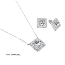 Load image into Gallery viewer, Sterling Silver Rhodium Plated Square CZ Cluster Birthstone Set-Apr