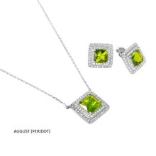 Load image into Gallery viewer, Sterling Silver Rhodium Plated Square CZ Cluster Birthstone Set-Aug