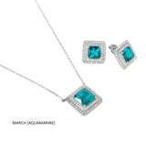 Sterling Silver Rhodium Plated Square CZ Cluster Birthstone Set-Mar