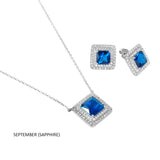 Sterling Silver Rhodium Plated Square CZ Cluster Birthstone Set-Sep