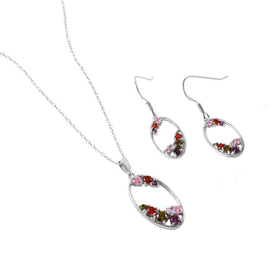 Sterling Silver Rhodium Plated Set With Multi-Colored CZ Matching Set