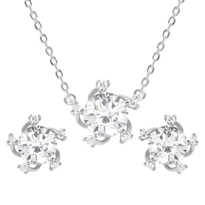 Sterling Silver Rhodium Plated Clear CZ Matching Set