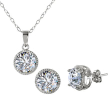 Load image into Gallery viewer, Sterling Silver Rhodium Plated Halo Design CZ Set