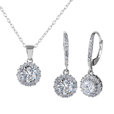 Sterling Silver Rhodium Plated Halo Set