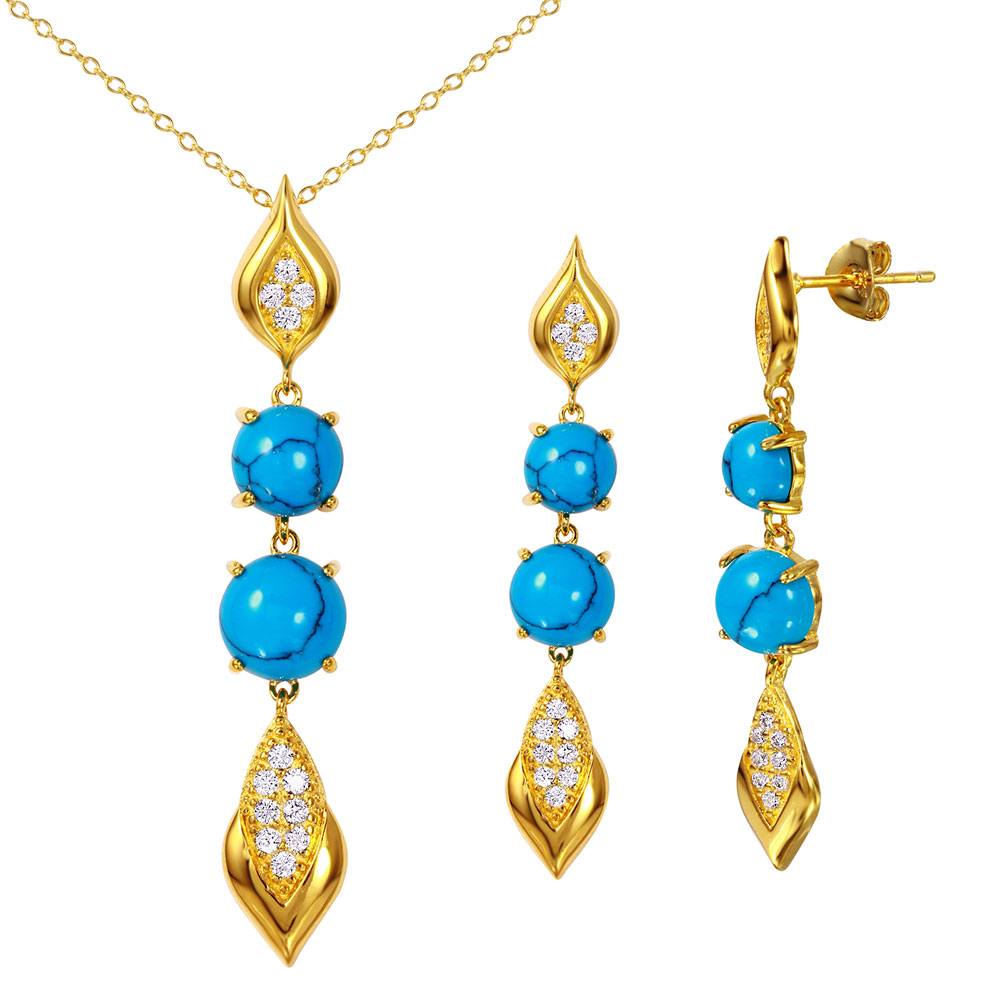 Sterling Silver Gold Plated Turquoise and CZ Hanging Set