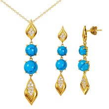 Load image into Gallery viewer, Sterling Silver Gold Plated Turquoise and CZ Hanging Set