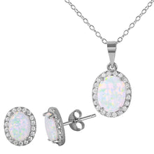 Load image into Gallery viewer, Sterling Silver Rhodium Plated Oval Halo Set With Synthetic Opal And CZ