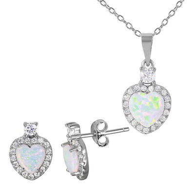 Sterling Silver Rhodium Plated Heart Set With Synthetic Pearl And CZ