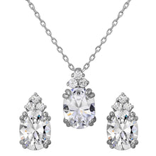 Load image into Gallery viewer, Sterling Silver Rhodium Plated Oval CZ Earrings And Necklace Set