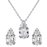 Sterling Silver Rhodium Plated Oval CZ Earrings And Necklace Set