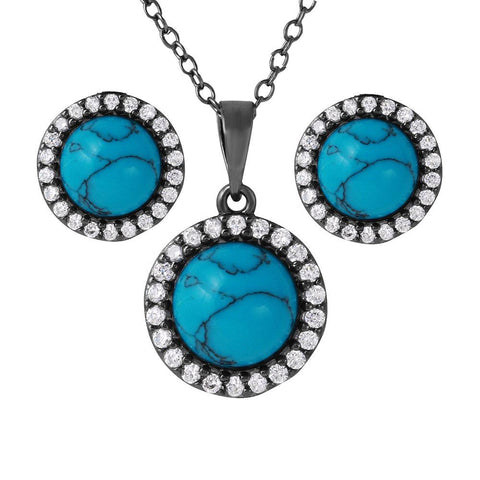 Sterling Silver Black Rhodium Center Stone Halo Set