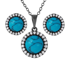 Sterling Silver Black Rhodium Center Stone Halo Set