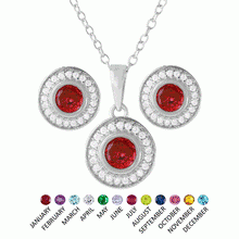 Load image into Gallery viewer, Sterling Silver Rhodium Plated Birthstones Halo CZ Sets-Aug
