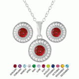 Sterling Silver Rhodium Plated Birthstones Halo CZ Sets-Aug