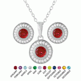 Sterling Silver Rhodium Plated Birthstones Halo CZ Sets-Oct