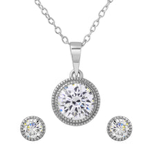 Load image into Gallery viewer, Sterling Silver Rhodium Plated Round CZ Earring And Necklace Set