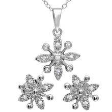 Load image into Gallery viewer, Sterling Silver Rhodium Plated CZ Flower Set