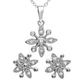 Sterling Silver Rhodium Plated CZ Flower Set