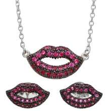 Load image into Gallery viewer, Sterling Silver Rhodium Plated Pink CZ Lips Sets