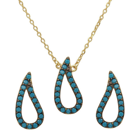 Sterling Silver Gold Plated Open Turquoise Teardrop Set