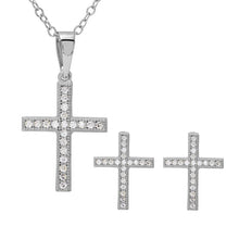 Load image into Gallery viewer, Sterling Silver Rhodium Plated CZ Cross Set