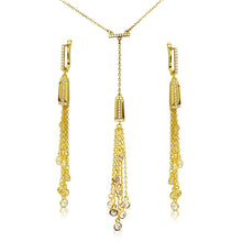 Load image into Gallery viewer, Sterling Silver Gold Plated Dropped Bar with CZ Strands Matching Set