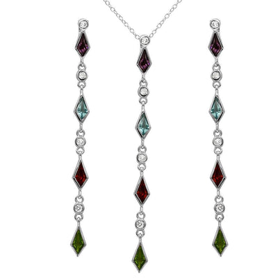 Sterling Silver Rhodium Plated Multi Color CZ Drop Set