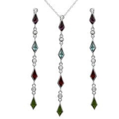 Sterling Silver Rhodium Plated Multi Color CZ Drop Set