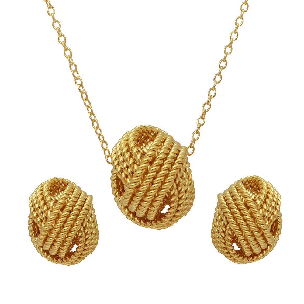Sterling Silver Gold Plated Rope Knot Earrings And Necklace Set