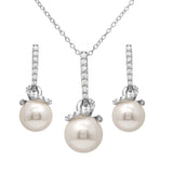 Sterling Silver Rhodium Plated Dangling Synthetic Pearls On A Spiral Setting