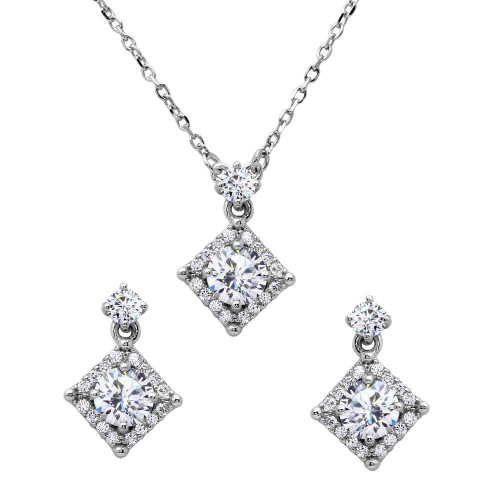 Sterling Silver Diamond Shape Halo CZ Set