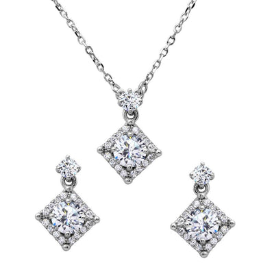 Sterling Silver Diamond Shape Halo CZ Set