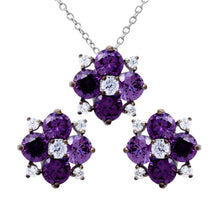 Load image into Gallery viewer, Sterling Silver Rhodium Plated Purple Flower CZ Sets