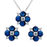 Sterling Silver Rhodium Plated Blue Flower CZ Sets