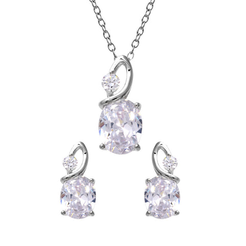Sterling Silver Rhodium Plated Twisted Oval Birthstone Set Apr