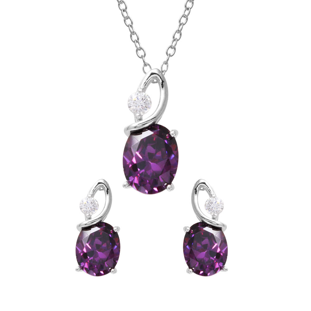 Sterling Silver Rhodium Plated Twisted Oval Birthstone Set Feb