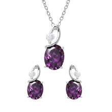 Load image into Gallery viewer, Sterling Silver Rhodium Plated Twisted Oval Birthstone Set Feb