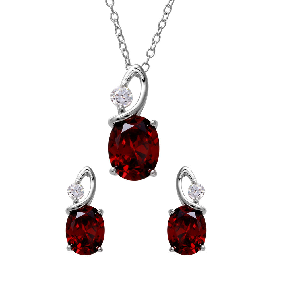 Sterling Silver Rhodium Plated Twisted Oval Birthstone Set Jan