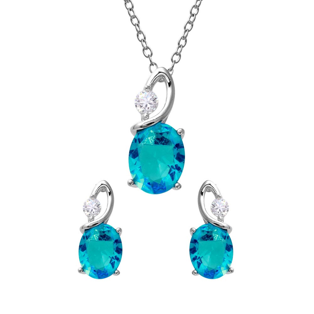 Sterling Silver Rhodium Plated Twisted Oval Birthstone Set Mar