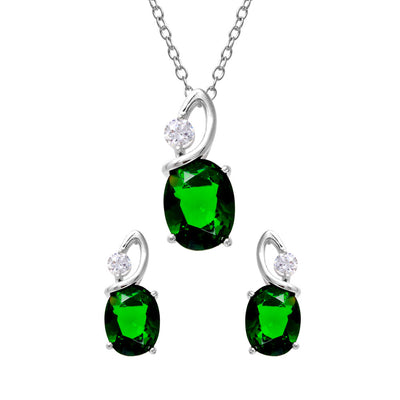 Sterling Silver Rhodium Plated Twisted Oval Birthstone Set May