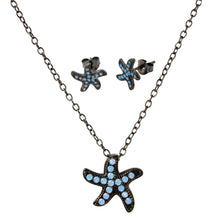 Load image into Gallery viewer, Sterling Silver Black Rhodium Plated Light Blue Opal Starfish Set