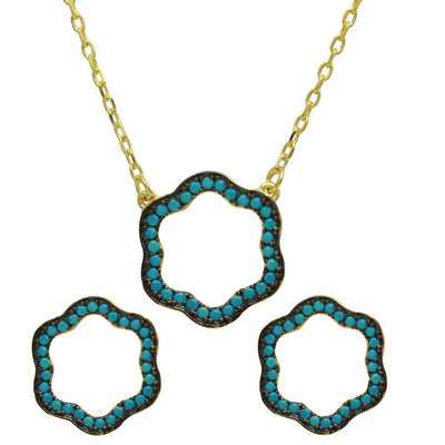 Sterling Silver Gold Plated Open Clover Necklace with Turquoise Beads