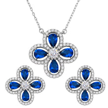 Load image into Gallery viewer, Sterling Silver Rhodium Plated 4 Leaf Clover with Blue Teardrop and Clear Round CZ